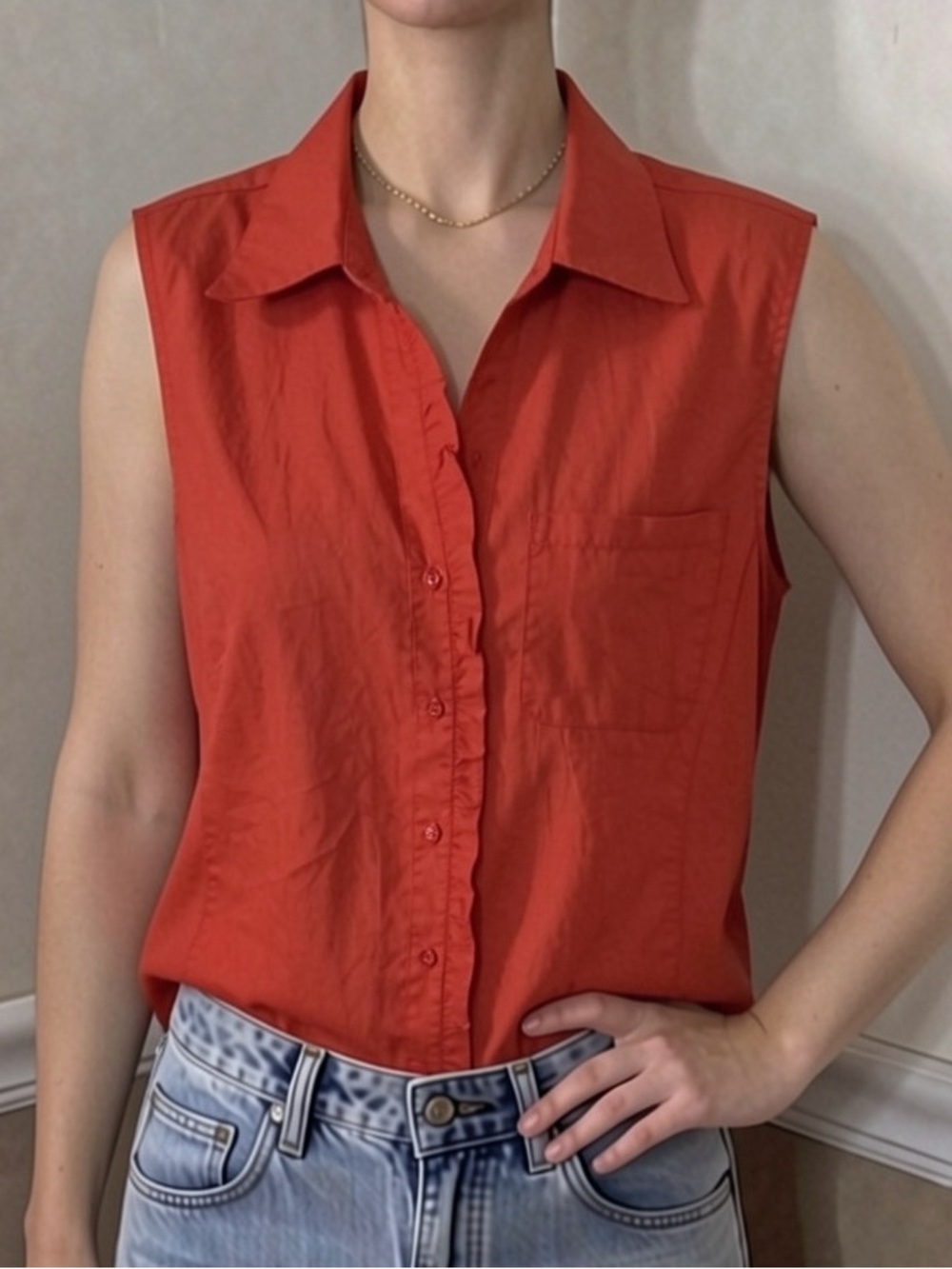 💜 5 for $20! Zac & Rachel Sleeveless Button-Down Top in Burnt Orange